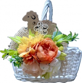 Koszyk Kosz Koszyczek Wiklinowy Wielkanocny do Święconki z dekoracją kwiatową