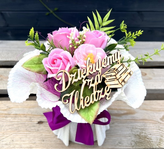 Bukiet Mydlany Mydlane Kwiaty dla Wychowawczyni Róże + Gruby Ręcznik Zakończenie roku