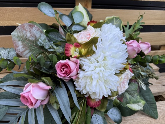 DUŻA PIĘKNA Wiązanka Stroik Kompozycja na Cmentarz Sztuczne Róże JAK ŻYWA!!