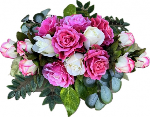 DUŻE RÓŻE Piękna Wiązanka Stroik Sztuczne KWIATY na Cmentarz Grób JAK ŻYWE