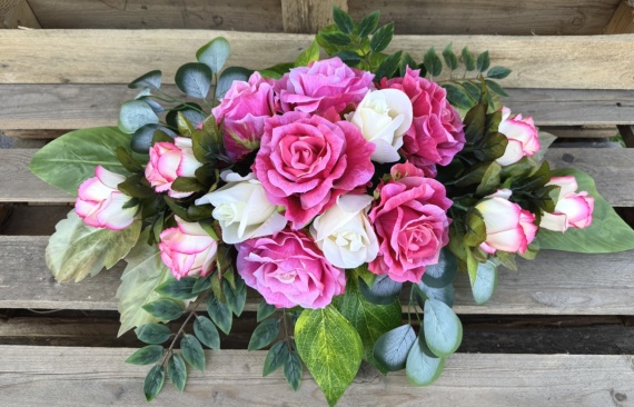 DUŻE RÓŻE Piękna Wiązanka Stroik Sztuczne KWIATY na Cmentarz Grób JAK ŻYWE