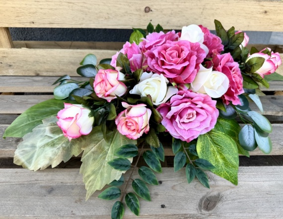 DUŻE RÓŻE Piękna Wiązanka Stroik Sztuczne KWIATY na Cmentarz Grób JAK ŻYWE