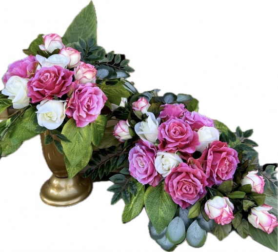 DUŻE RÓŻE Wiązanka BUKIET Stroik Sztuczne KWIATY na Cmentarz Grób JAK ŻYWE