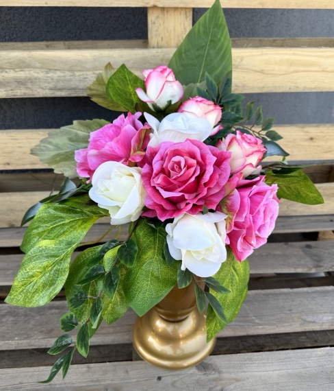 DUŻE RÓŻE Wiązanka BUKIET Stroik Sztuczne KWIATY na Cmentarz Grób JAK ŻYWE