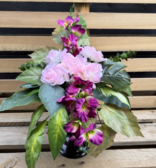 Bukiet Kompozycja Sztuczne Kwiaty Stroik na grób Róże