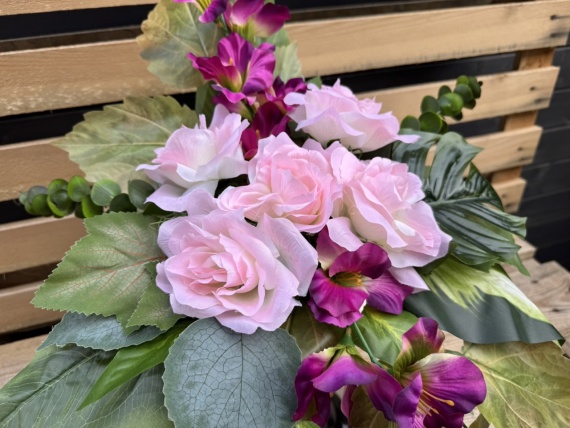 Bukiet Kompozycja Sztuczne Kwiaty Stroik na grób Róże