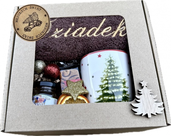 Prezent na Święta Świąteczny dla Babci Dziadka Ręcznik z Haftem Kubek Miód