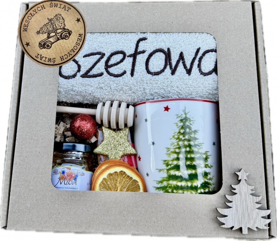 Prezent na Święta Świąteczny dla Babci Dziadka Ręcznik z Haftem Kubek Miód