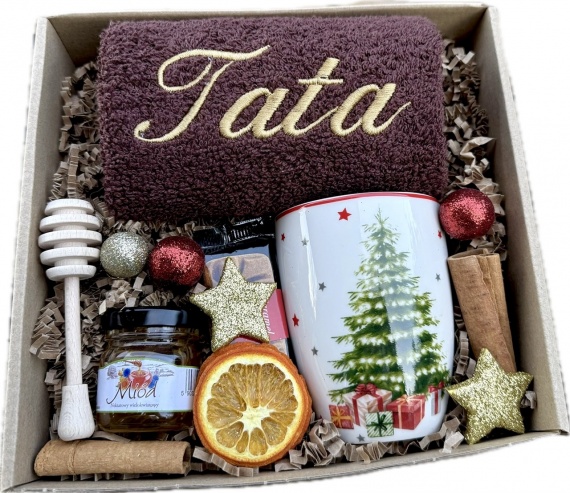 Prezent na Święta Świąteczny dla Babci Dziadka Ręcznik z Haftem Kubek Miód