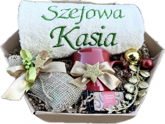 Prezent na Święta dla Przyjaciółki Koleżanki Kosz Ręcznik Kubek Herbata