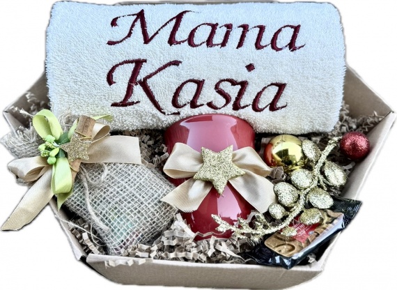 Prezent na Święta dla Przyjaciółki Koleżanki Kosz Ręcznik Kubek Herbata