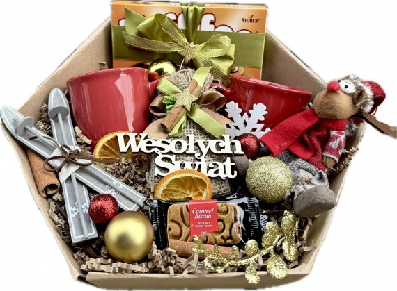 Piękny Prezent na Święta DUŻY Box Kosz Prezentowy pod Choinkę Kubki Herbata