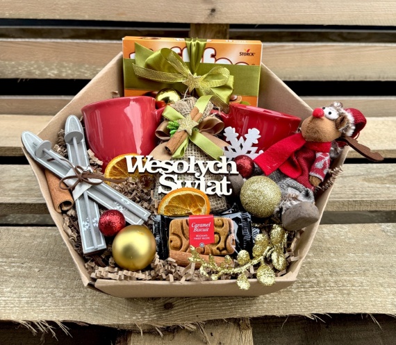 Piękny Prezent na Święta DUŻY Box Kosz Prezentowy pod Choinkę Kubki Herbata