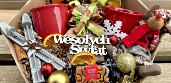 Piękny Prezent na Święta DUŻY Box Kosz Prezentowy pod Choinkę Kubki Herbata