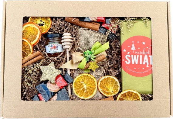 Super Prezent na Święta Zestaw Prezentowy pod Choinkę Herbat Miód Czekolada