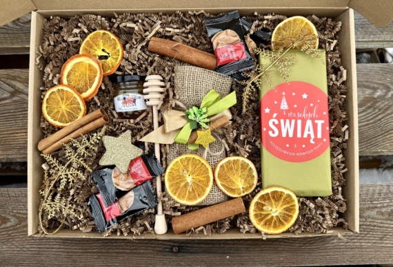 Super Prezent na Święta Zestaw Prezentowy pod Choinkę Herbat Miód Czekolada