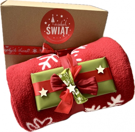 Praktyczny Oryginalny PREZENT na ŚWIĘTA Zestaw Koc Kocyk Świąteczny BOX