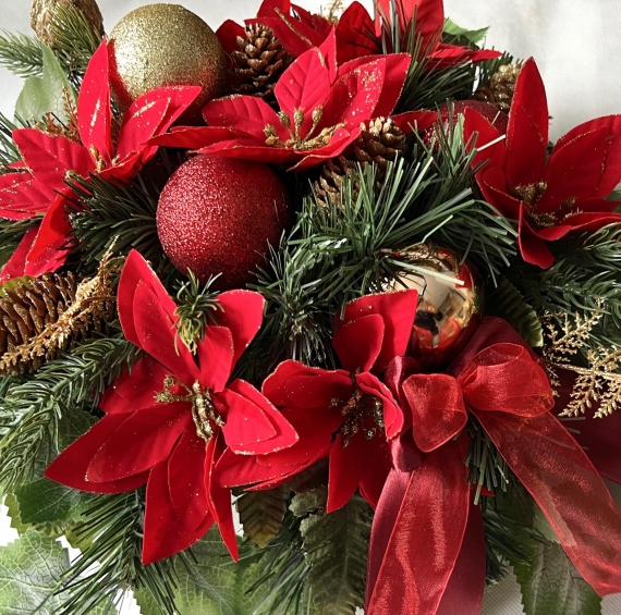 WIĄZANKA Stroik Świąteczny na Grób Cmentarz Święta Kwiaty Bombki Gwiazda