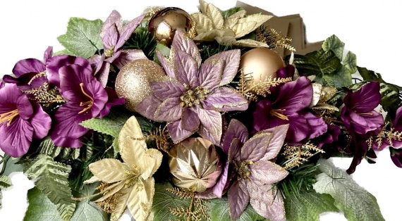 Elegancka WIĄZANKA Stroik Świąteczny na Grób Cmentarz Święta Bombki Gwiazda