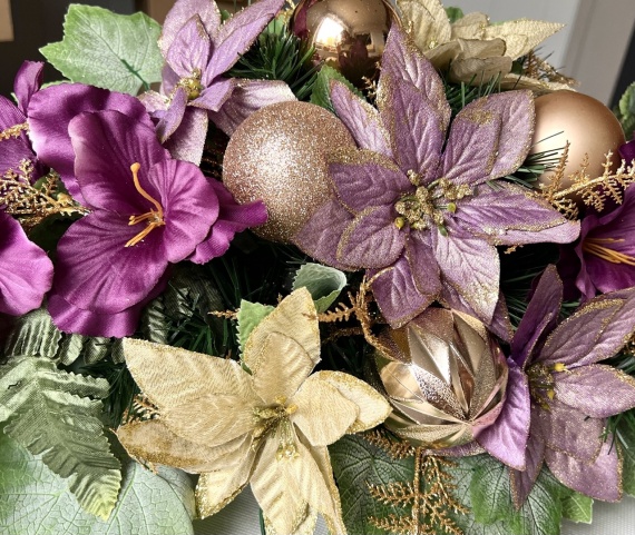 Elegancka WIĄZANKA Stroik Świąteczny na Grób Cmentarz Święta Bombki Gwiazda