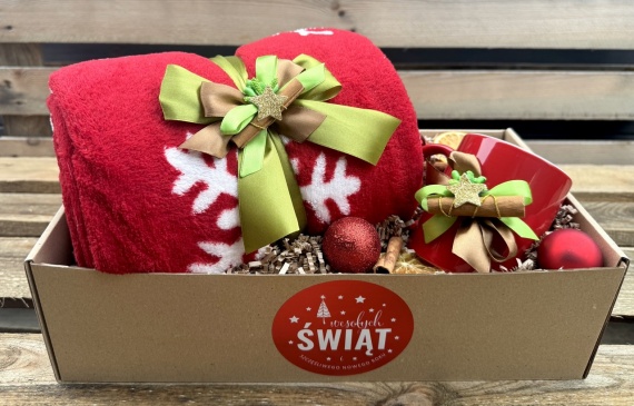 Oryginalny Prezent na Święta Świąteczny Zestaw Box Prezentowy Koc Kubek