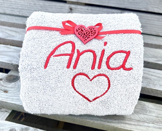 DUŻY Prezent na Walentynki 365 powodów RĘCZNIK z haftem imieniem KUBEK miód