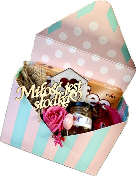 Słodki Prezent na Walentynki dla Dziewczyny Chłopaka Box Kosz Prezentowy