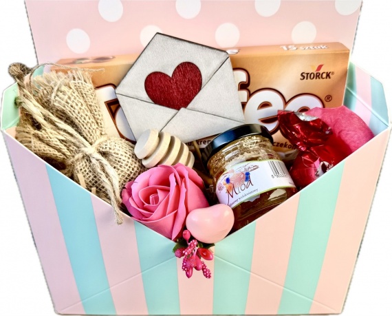 Słodki Prezent na Walentynki dla Dziewczyny Chłopaka Box Kosz Prezentowy