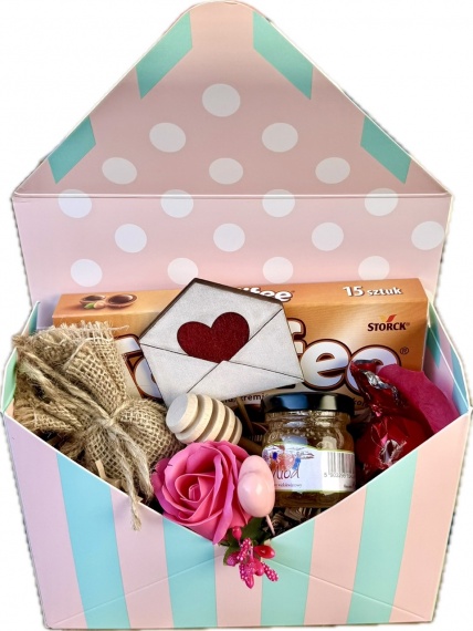 Słodki Prezent na Walentynki dla Dziewczyny Chłopaka Box Kosz Prezentowy