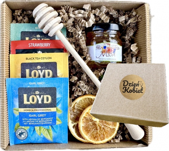 Fajny Miły Prezent na Dzień Kobiet Box Prezentowy Herbata Miód Miodownik