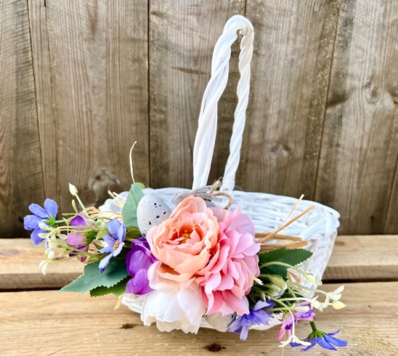 Koszyk Kosz Koszyczek Wiklinowy Wielkanocny do Święconki z Dekoracją