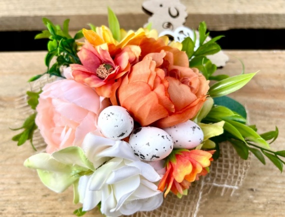 Koszyk Kosz Koszyczek Wiklinowy Wielkanocny do Święconki z dekoracją kwiaty