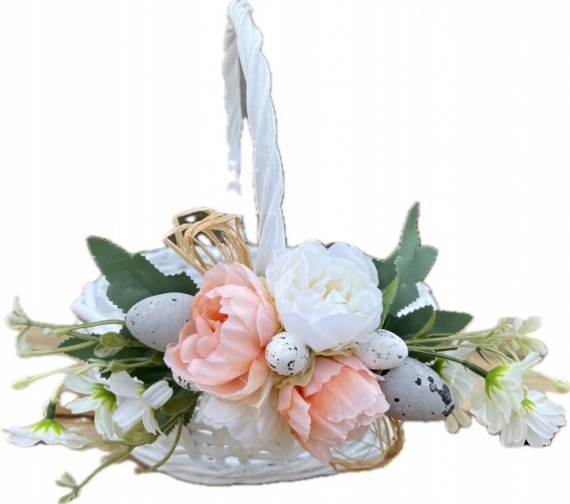 Koszyk Kosz Koszyczek Wiklinowy Wielkanocny do Święconki z dekoracją kwiaty