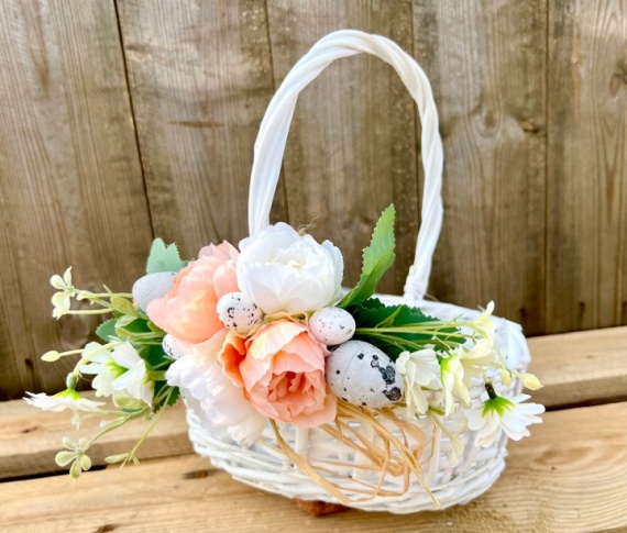 Koszyk Kosz Koszyczek Wiklinowy Wielkanocny do Święconki z dekoracją kwiaty