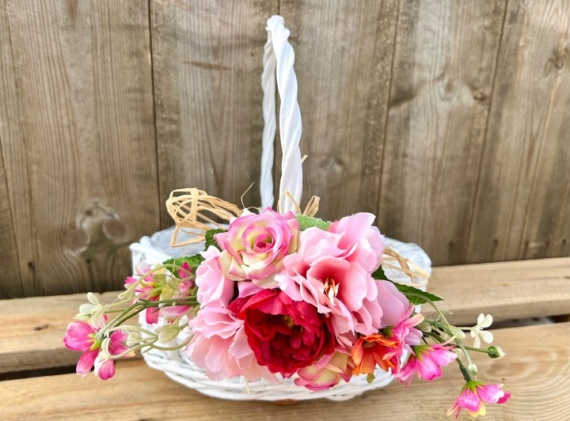 Koszyk Kosz Koszyczek Wiklinowy Wielkanocny do Święconki z dekoracją kwiaty