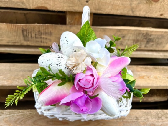 Koszyk na Wielkanoc Koszyczek Wielkanocny z dekoracją na święconkę Stroik