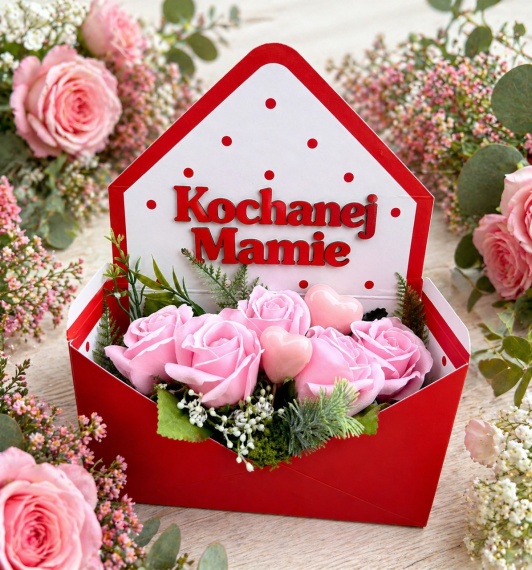 Bukiet z Mydlanymi Kwiatkami Flower Box dla Mamy Prezent na Dzień Matki