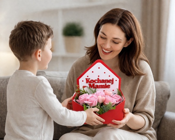 Bukiet z Mydlanymi Kwiatkami Flower Box dla Mamy Prezent na Dzień Matki