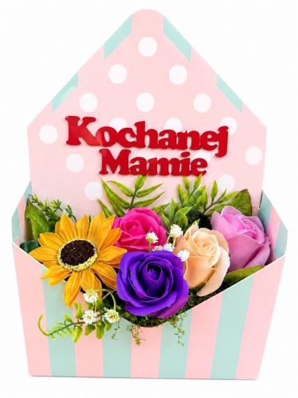 Prezent na DZIEŃ MATKI Mamy Bukiet z Mydlanych Kwiatów Mydlany Flower Box