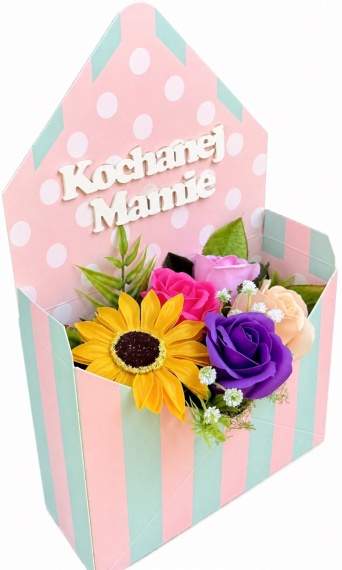 Prezent na DZIEŃ MATKI Mamy Bukiet z Mydlanych Kwiatów Mydlany Flower Box