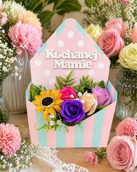 Prezent na DZIEŃ MATKI Mamy Bukiet z Mydlanych Kwiatów Mydlany Flower Box