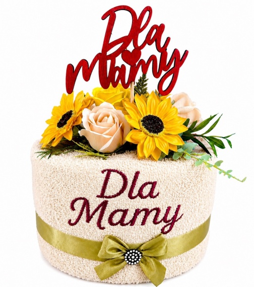 Prezent na Dzień Matki dla Mamy Tort z Ręczników Bukiet z Mydlanych kwiatów