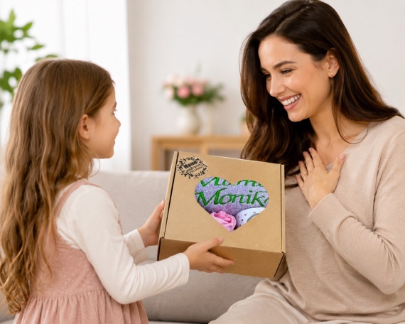 Prezent dla Mamy Box Prezentowy na Dzień Matki Kubek Ręcznik z Twoim Haftem