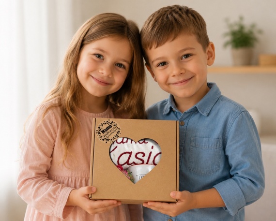 Kosz Prezentowy na Dzień Matki Prezent dla Mamy Kubek Ręcznik Twój Haft