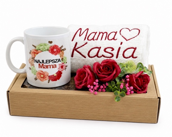 Zestaw Prezentowy dla Mamy Prezent na Dzień Matki Ręcznik z Haftem Imieniem