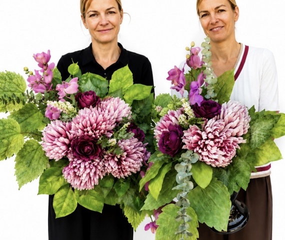 DUŻA Wiązanka Stroik + Bukiet Sztuczne Kwiaty Róże Chryzantemy na Cmentarz