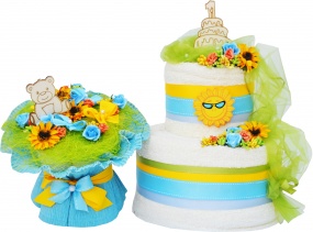 Bukiet i tort z ręczników dla dziecka na urodzinki