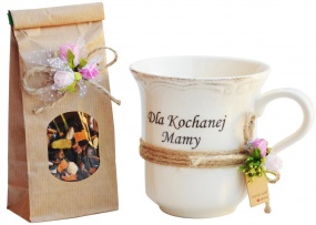 Piękny i praktyczny zestaw - porcelanowy kubek i pyszna herbata dla Mamy