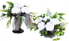 Duża wiązanka + bukiet, sztuczne kwiaty, chryzantemy - stroik na cmentarz