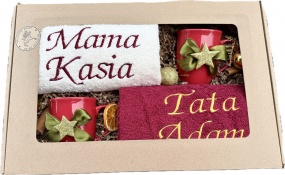 BARDZO DUŻY Prezent na Święta dla Mamy i Taty Dziadków Ręczniki Haft Kubki